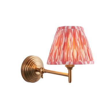 Obelisk Fold And Ikat 16cm Coral Pink Shade Wall Light In Brushed Aged Brass