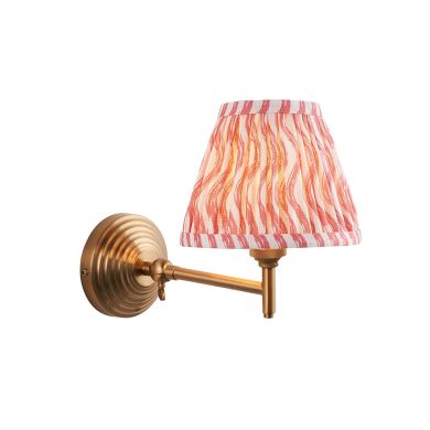 Obelisk Fold And Ripple 16cm Coral Pink Shade Wall Light In Brushed Aged Brass