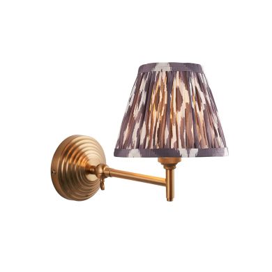 Obelisk Fold And Ikat 16cm Pearl Grey Shade Wall Light In Brushed Aged Brass