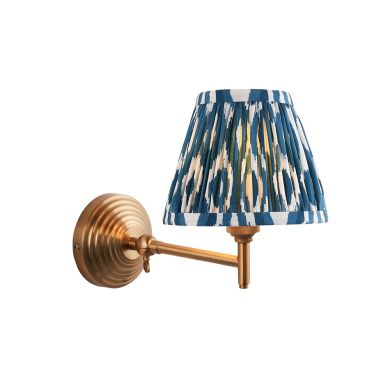 Obelisk Fold And Ikat 16cm Marlin Blue Shade Wall Light In Brushed Aged Brass