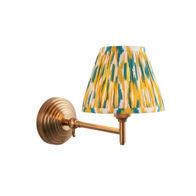 Obelisk Fold And Ikat 16cm Yellow And Jade Shade Wall Light In Brushed Aged Brass