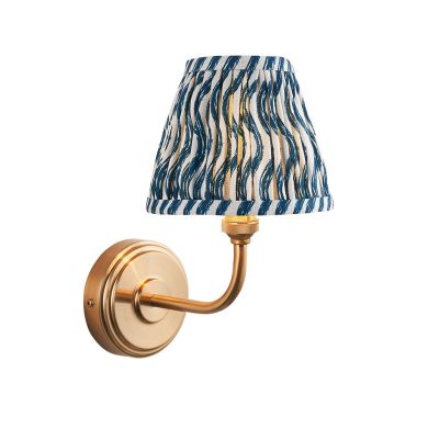 Step Arc And Ripple 16cm Marlin Blue Shade Wall Light In Brushed Aged Brass
