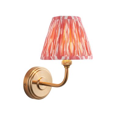 Step Arc And Ikat 16cm Coral Pink Shade Wall Light In Brushed Aged Brass