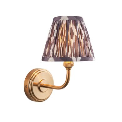 Step Arc And Ikat 16cm Pearl Grey Shade Wall Light In Brushed Aged Brass