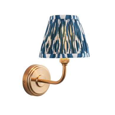 Step Arc And Ikat 16cm Marlin Blue Shade Wall Light In Brushed Aged Brass