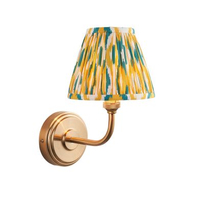 Step Arc And Ikat 16cm Yellow And Jade Shade Wall Light In Brushed Aged Brass