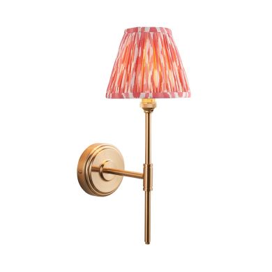 Step T Bar And Ikat 16cm Coral Pink Shade Wall Light In Brushed Aged Brass