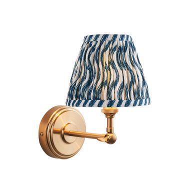 Step Wing And Ripple 16cm Marlin Blue Shade Wall Light In Brushed Aged Brass