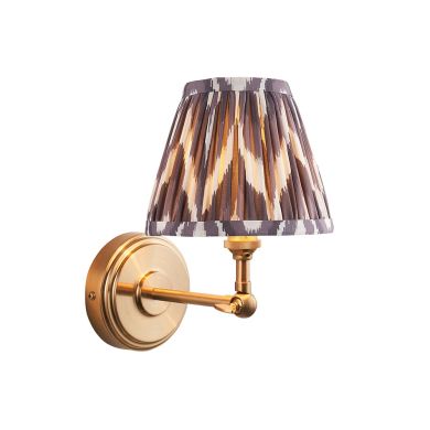 Step Wing And Zigzag 16cm Pearl Grey Shade Wall Light In Brushed Aged Brass