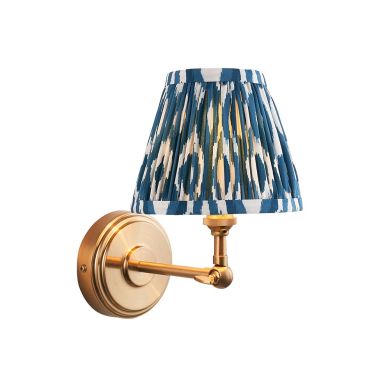 Step Wing And Ikat 16cm Marlin Blue Shade Wall Light In Brushed Aged Brass