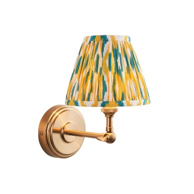 Step Wing And Ikat 16cm Yellow And Jade Shade Wall Light In Brushed Aged Brass