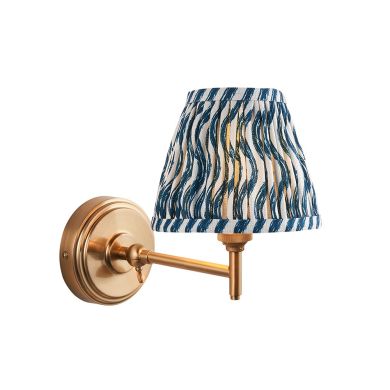 Step Fold And Ripple 16cm Marlin Blue Shade Wall Light In Brushed Aged Brass