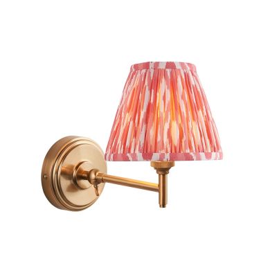 Step Fold And Ikat 16cm Coral Pink Shade Wall Light In Brushed Aged Brass