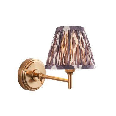 Step Fold And Ikat 16cm Pearl Grey Shade Wall Light In Brushed Aged Brass