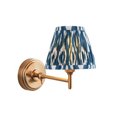 Step Fold And Ikat 16cm Marlin Blue Shade Wall Light In Brushed Aged Brass