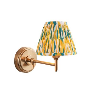 Step Fold And Ikat 16cm Yellow And Jade Shade Wall Light In Brushed Aged Brass