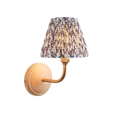 Wood Arc And Leaf 16cm Pearl Grey Shade Wall Light In Brushed Aged Brass