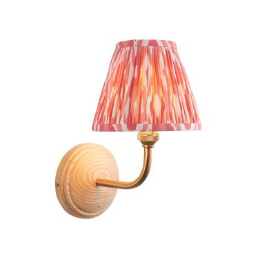 Wood Arc And Ikat 16cm Coral Pink Shade Wall Light In Brushed Aged Brass