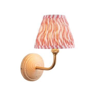Wood Arc And Ripple 16cm Coral Pink Shade Wall Light In Brushed Aged Brass