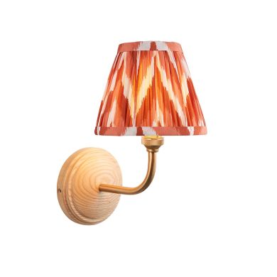 Wood Arc And Zigzag 16cm Apricot Orange Shade Wall Light In Brushed Aged Brass