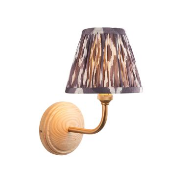 Wood Arc And Ikat 16cm Pearl Grey Shade Wall Light In Brushed Aged Brass