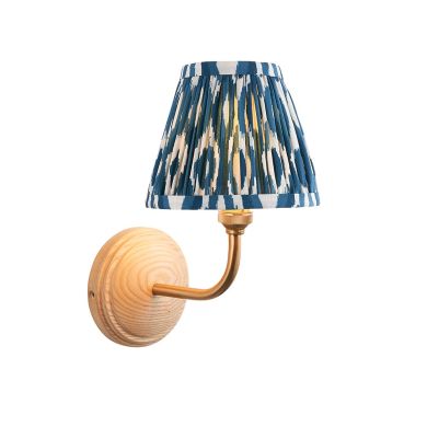 Wood Arc And Ikat 16cm Marlin Blue Shade Wall Light In Brushed Aged Brass
