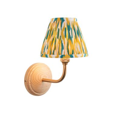 Wood Arc And Ikat 16cm Yellow And Jade Shade Wall Light In Brushed Aged Brass
