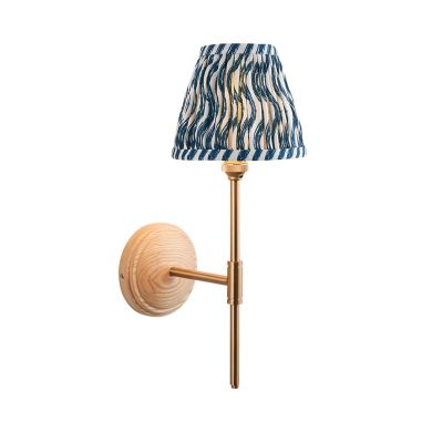 Wood T Bar And Ripple 16cm Marlin Blue Shade Wall Light In Brushed Aged Brass