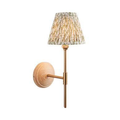 Wood T Bar And Leaf 16cm Herb Garden Green Shade Wall Light In Brushed Aged Brass