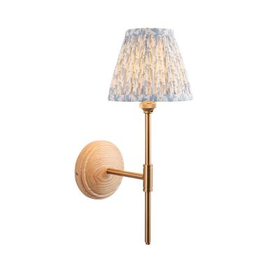 Wood T Bar And Leaf 16cm Shell Bay Blue Shade Wall Light In Brushed Aged Brass
