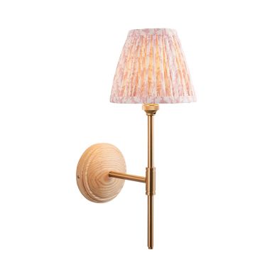 Wood T Bar And Leaf 16cm Peachy Keen Shade Wall Light In Brushed Aged Brass