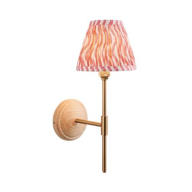 Wood T Bar And Ripple 16cm Coral Pink Shade Wall Light In Brushed Aged Brass