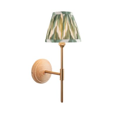 Wood T Bar And Zigzag 16cm Cotswold Green Shade Wall Light In Brushed Aged Brass