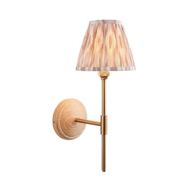 Wood T Bar And Ikat 16cm Neutral Shade Wall Light In Brushed Aged Brass