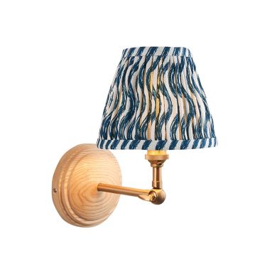 Wood Wing And Ripple 16cm Marlin Blue Shade Wall Light In Brushed Aged Brass