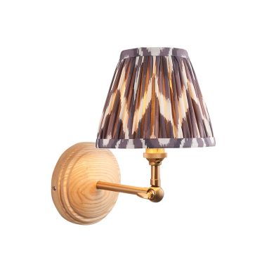 Wood Wing And Zigzag 16cm Pearl Grey Shade Wall Light In Brushed Aged Brass