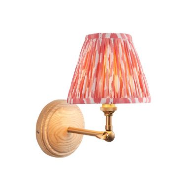 Wood Wing And Ikat 16cm Coral Pink Shade Wall Light In Brushed Aged Brass