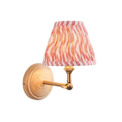Wood Wing And Ripple 16cm Coral Pink Shade Wall Light In Brushed Aged Brass