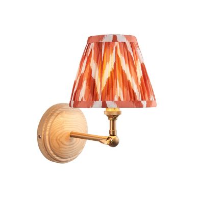 Wood Wing And Zigzag 16cm Apricot Orange Shade Wall Light In Brushed Aged Brass