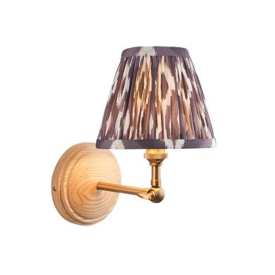 Wood Wing And Ikat 16cm Pearl Grey Shade Wall Light In Brushed Aged Brass