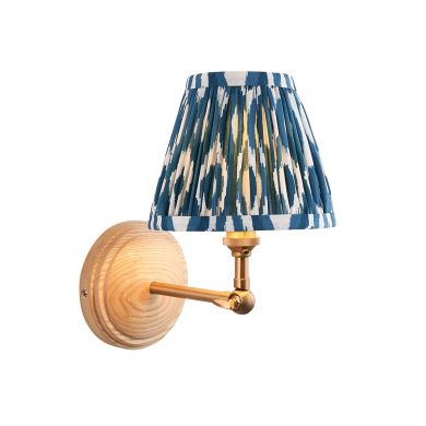 Wood Wing And Ikat 16cm Marlin Blue Shade Wall Light In Brushed Aged Brass