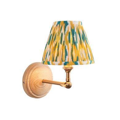 Wood Wing And Ikat 16cm Yellow And Jade Shade Wall Light In Brushed Aged Brass