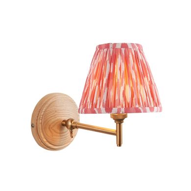 Wood Fold And Ikat 16cm Coral Pink Shade Wall Light In Brushed Aged Brass