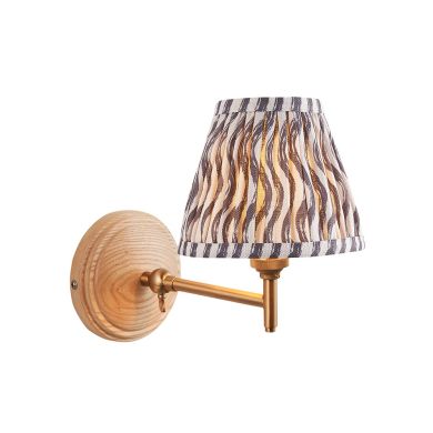 Wood Fold And Ripple 16cm Pearl Grey Shade Wall Light In Brushed Aged Brass
