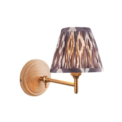 Wood Fold And Ikat 16cm Pearl Grey Shade Wall Light In Brushed Aged Brass