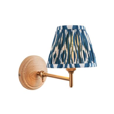 Wood Fold And Ikat 16cm Marlin Blue Shade Wall Light In Brushed Aged Brass