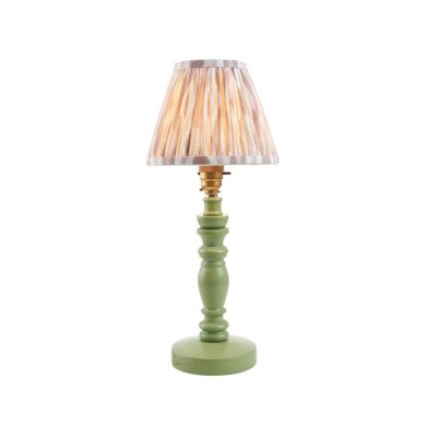 Bibury And Ikat 16cm Neutral Fabric Shade Table Lamp In Satin Cotswold Green