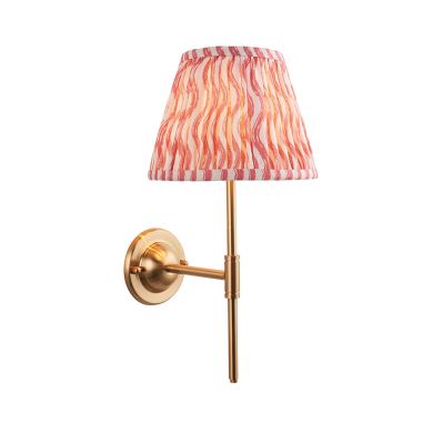 Dome T Bar And Ripple 20cm Coral Pink Shade Wall Light In Brushed Aged Brass