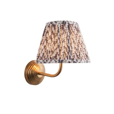 Obelisk Arc And Leaf 20cm Pearl Grey Shade Wall Light In Brushed Aged Brass