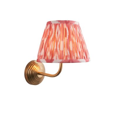 Obelisk Arc And Ikat 20cm Coral Pink Shade Wall Light In Brushed Aged Brass